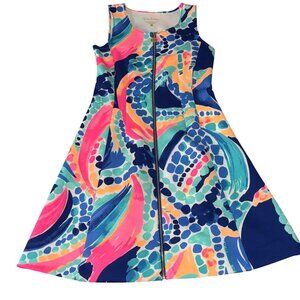 Lilly‎ Pulitzer XS Multicolor Zip Front Dress Sleeveless Neon Abstract Print 34"